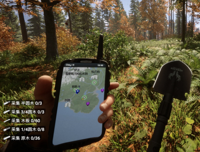 森林之子钩爪枪铲子水肺钥匙卡在哪里1