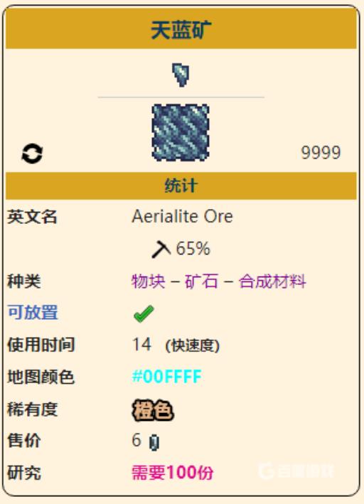 泰拉瑞亚灾厄天蓝矿什么样子?2